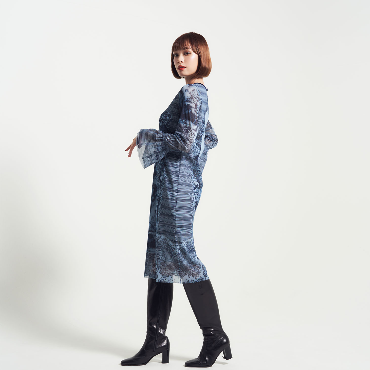 VIVIENNE TAM DRAGON BILL PRINT NETTING2023秋冬 - ひざ丈ワンピース