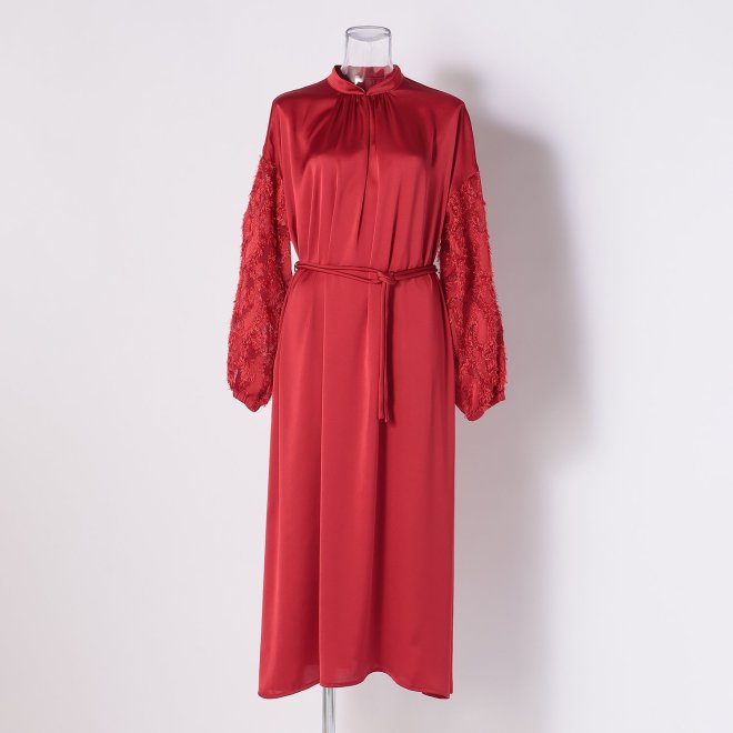 JACQUARD SLEEVE DRESS 詳細画像 レッド 1