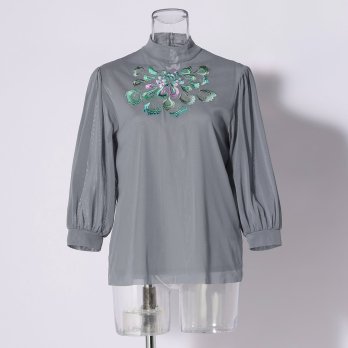 LARGE FLOWER EMBROIDERY BOWTIE BLOUSE 詳細画像