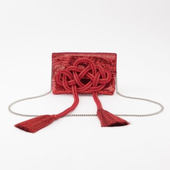 SEQUIN WITH FRINGE KNOT CLUTCH BAG