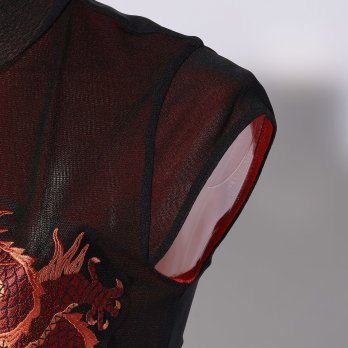 RED DRAGON EMBROIDERY ON STRETCH NETTING　ブラウス 詳細画像