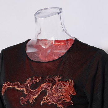 RED DRAGON EMBROIDERY ON STRETCH NETTING　ブラウス 詳細画像