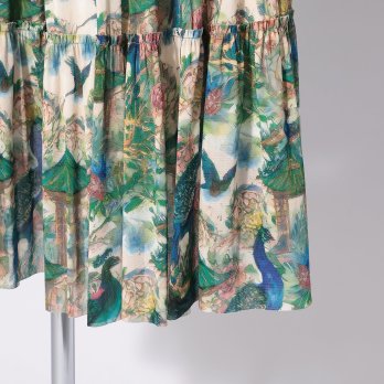 【COMING SOON】PEACOCK COURTYARD CHINOISERIE PRINT ON NETTING　スカート 詳細画像