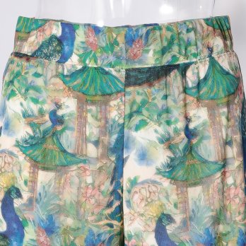 PEACOCK COURTYARD CHINOISERIE PRINT ON NETTING　パンツ 詳細画像