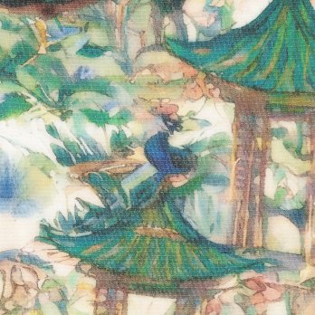 PEACOCK COURTYARD CHINOISERIE PRINT ON NETTING　パンツ 詳細画像