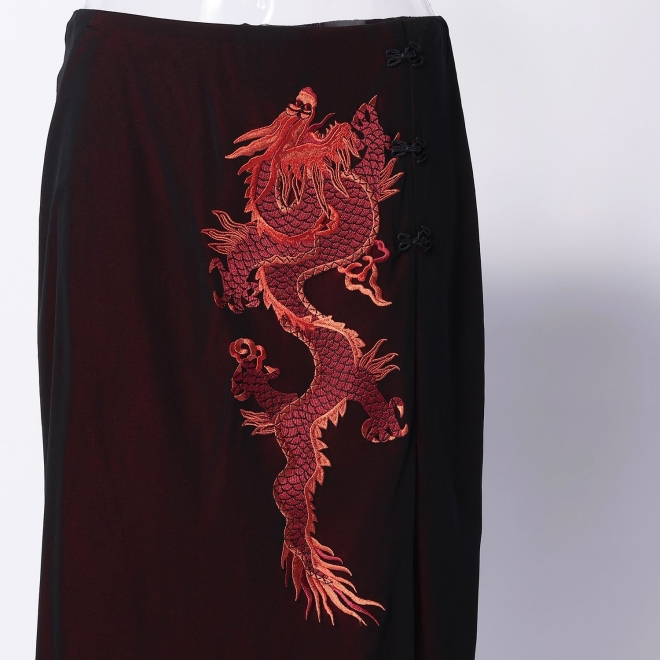 DRAGON EMBROIDERY ON STRETCH NETTING　スカート 詳細画像 赤系マルチ 6